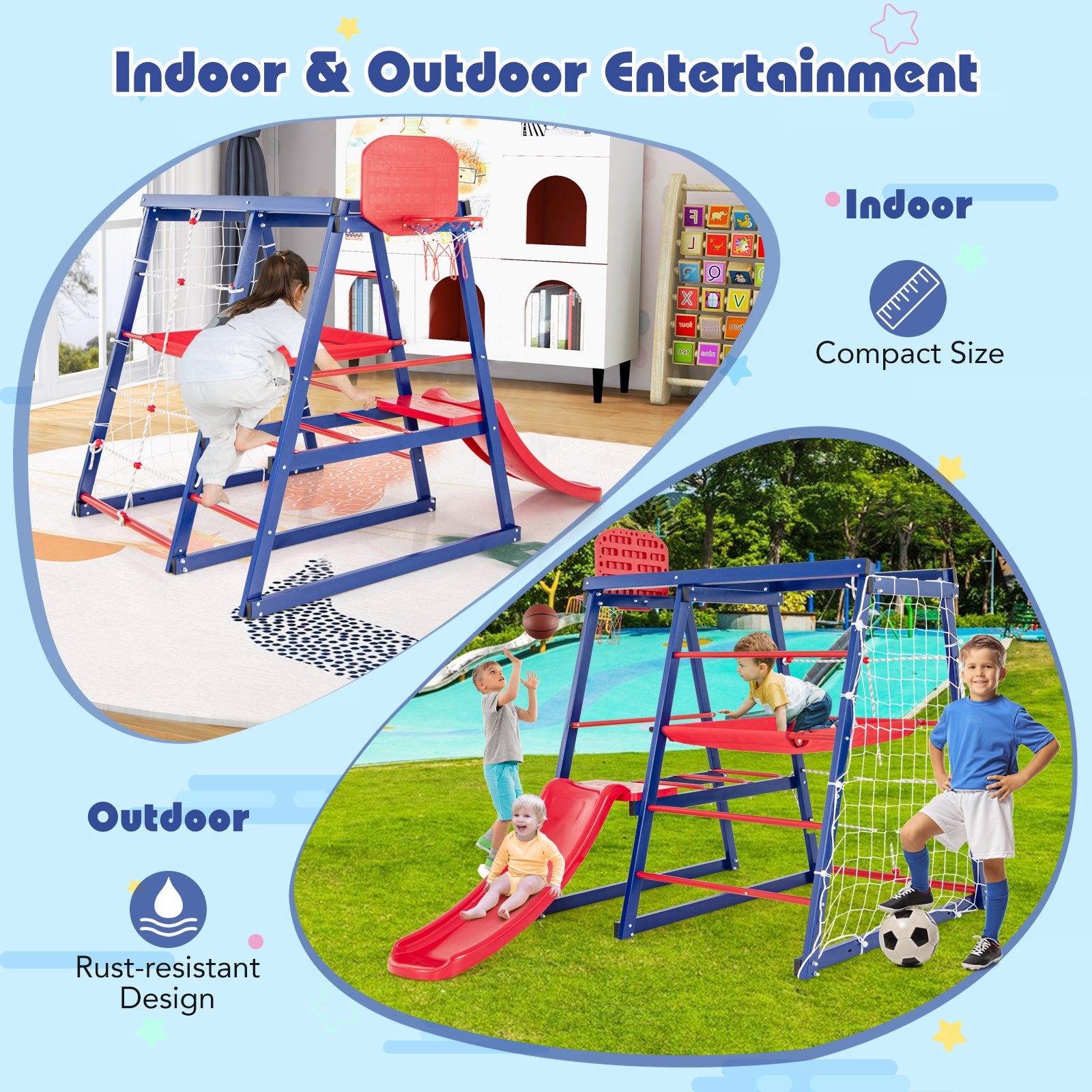 7-In-1 Metal Toddler Climbing Toys for 3-7 Years Old, Blue Climbers & Slides at Gallery Canada