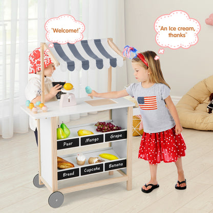 Kids Wooden Ice Cream Cart with Chalkboard and Storage for over 3 Years Old, White Play Kitchen Sets at Gallery Canada