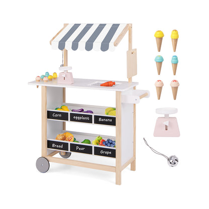 Chariot de crème glacée en bois pour enfants avec tableau noir et rangement, plus de 3 ans, blanc