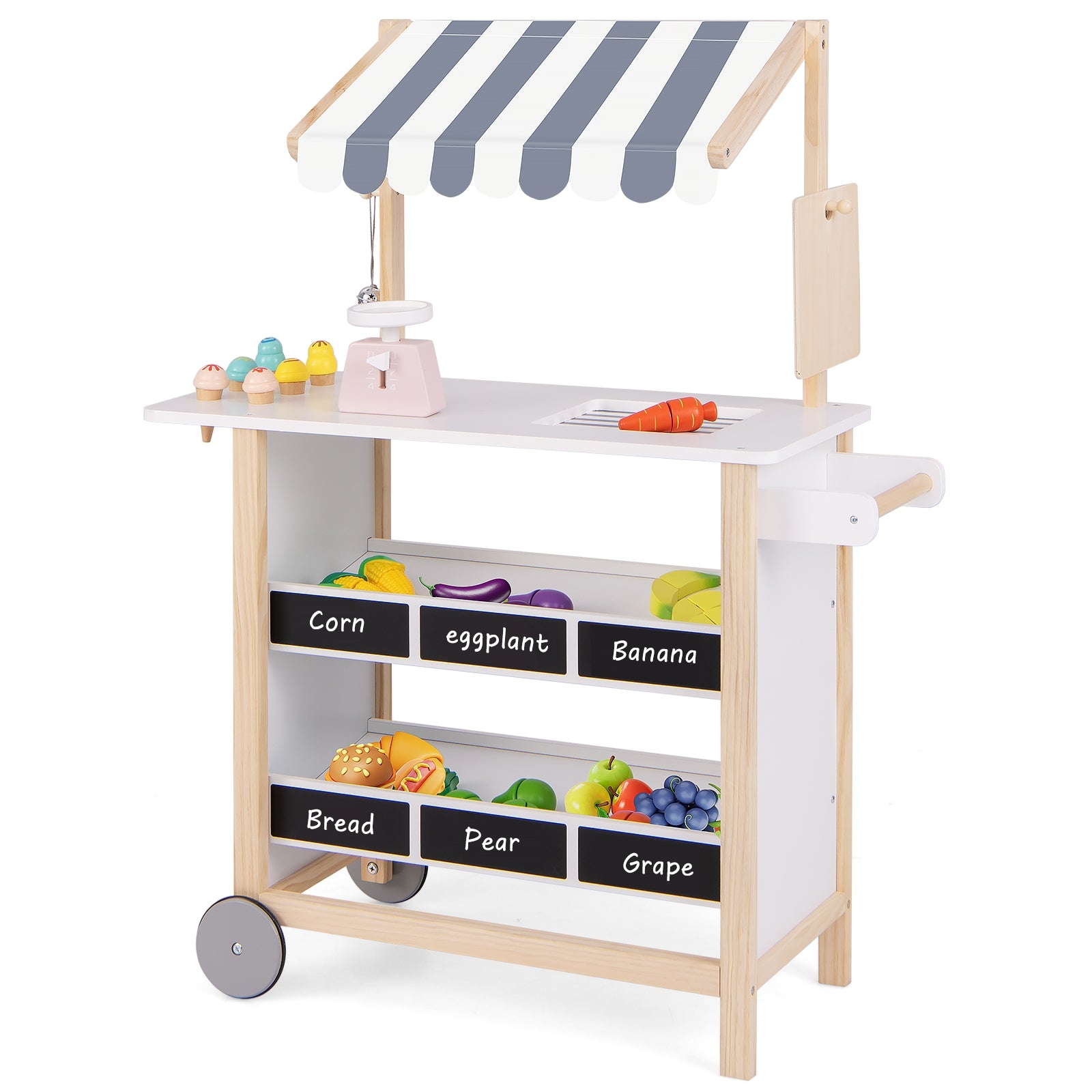 Kids Wooden Ice Cream Cart with Chalkboard and Storage for over 3 Years Old, White Play Kitchen Sets at Gallery Canada