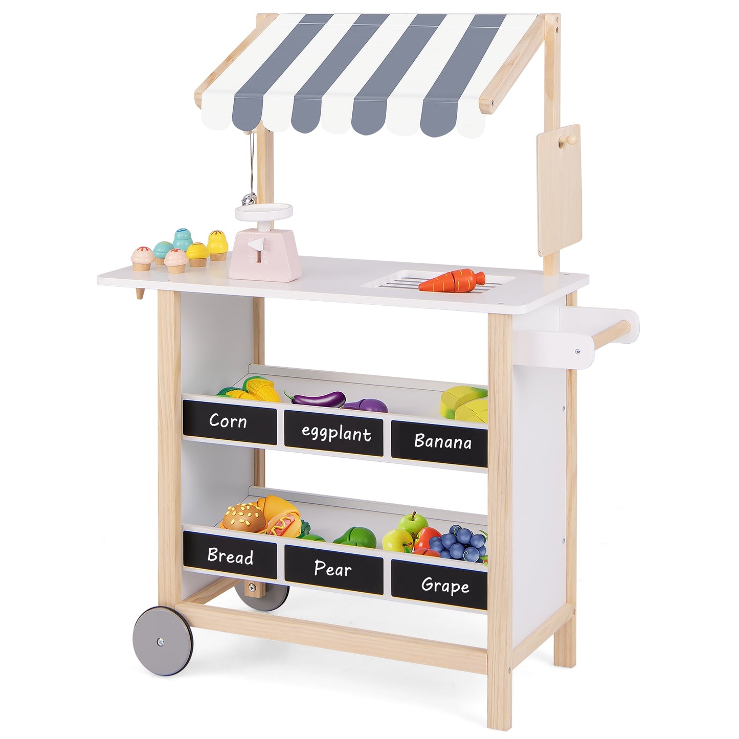 Kids Wooden Ice Cream Cart with Chalkboard and Storage for over 3 Years Old, White Play Kitchen Sets at Gallery Canada