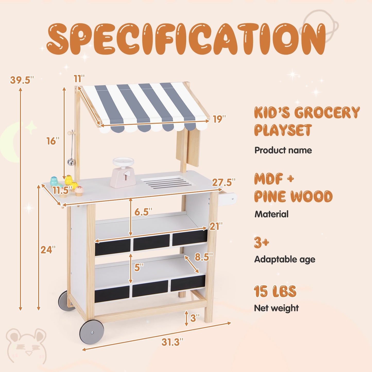 Kids Wooden Ice Cream Cart with Chalkboard and Storage for over 3 Years Old, White Play Kitchen Sets at Gallery Canada