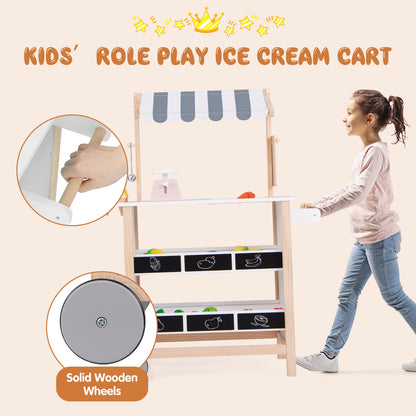 Kids Wooden Ice Cream Cart with Chalkboard and Storage for over 3 Years Old, White Play Kitchen Sets at Gallery Canada