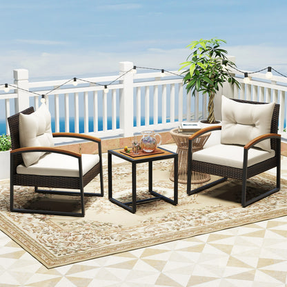 3 Piece Patio Conversation Set with Solid Acacia Wood Armrests and Tabletop, White Patio Conversation Sets at Gallery Canada