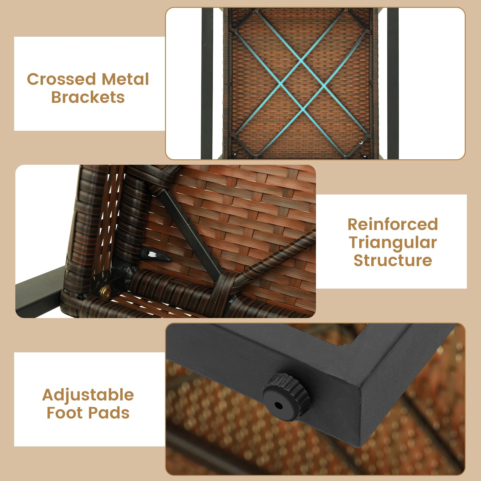 3 Piece Patio Conversation Set with Solid Acacia Wood Armrests and Tabletop, White Patio Conversation Sets at Gallery Canada