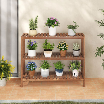 3-Tier Teak Wood Side Table, Natural Plant Stands at Gallery Canada