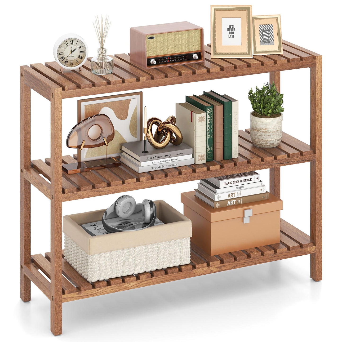 3-Tier Teak Wood Side Table, Natural Plant Stands at Gallery Canada