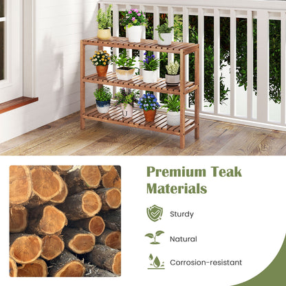 3-Tier Teak Wood Side Table, Natural Plant Stands at Gallery Canada