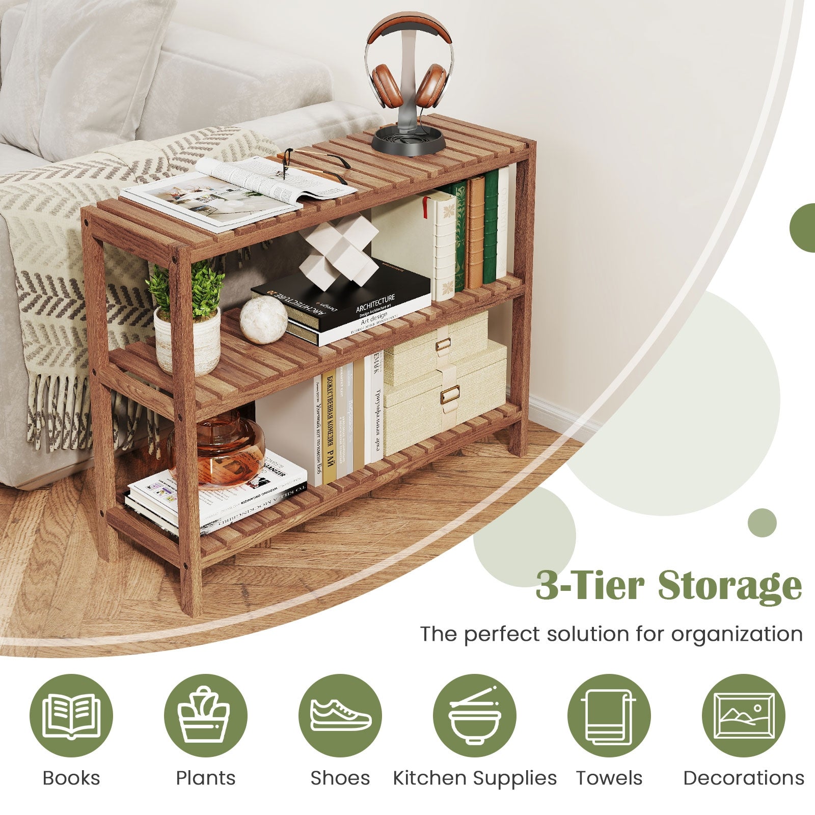 3-Tier Teak Wood Side Table, Natural Plant Stands at Gallery Canada