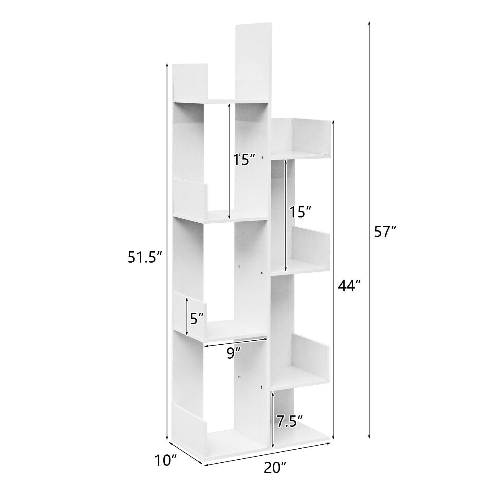 8-Tier Bookshelf Bookcase with 8 Open Compartments Space-Saving Storage Rack , White Bookcases at Gallery Canada