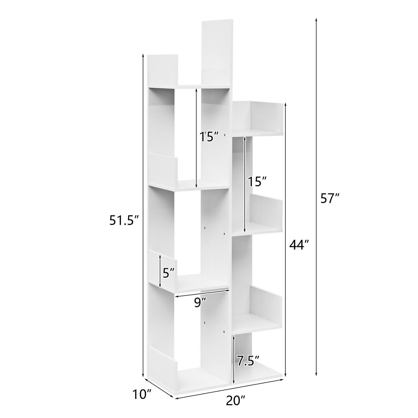 8-Tier Bookshelf Bookcase with 8 Open Compartments Space-Saving Storage Rack , White Bookcases at Gallery Canada