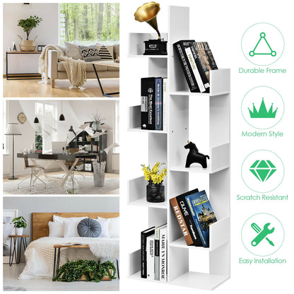8-Tier Bookshelf Bookcase with 8 Open Compartments Space-Saving Storage Rack , White Bookcases at Gallery Canada
