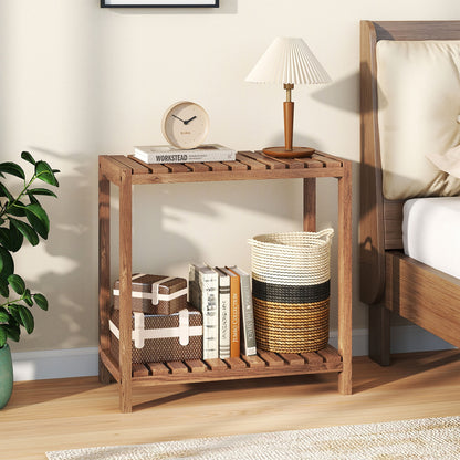 2 Tier Side Table, Teak Wood Storage Shelf, Natural Plant Stands at Gallery Canada