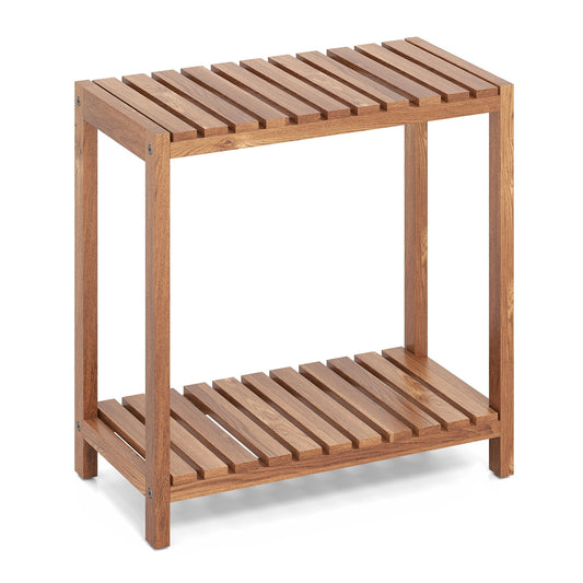 2 Tier Side Table, Teak Wood Storage Shelf, Natural Plant Stands Natural at Gallery Canada