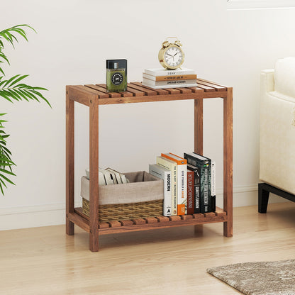 2 Tier Side Table, Teak Wood Storage Shelf, Natural Plant Stands at Gallery Canada