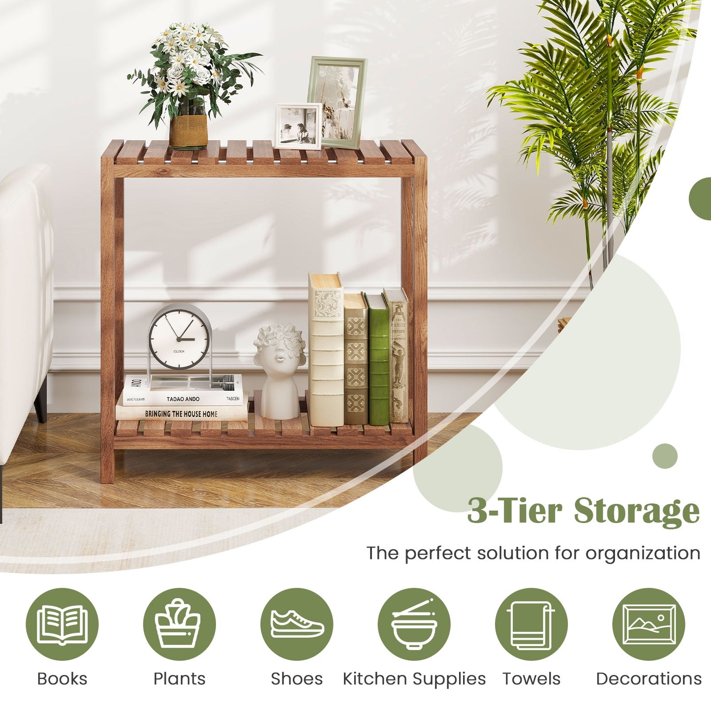 2 Tier Side Table, Teak Wood Storage Shelf, Natural Plant Stands at Gallery Canada