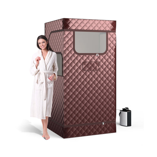 Portable Steam Sauna with 3L Steam Generator Remote Control Wood Foot Massager and Foldable Chair for Home, Coffee