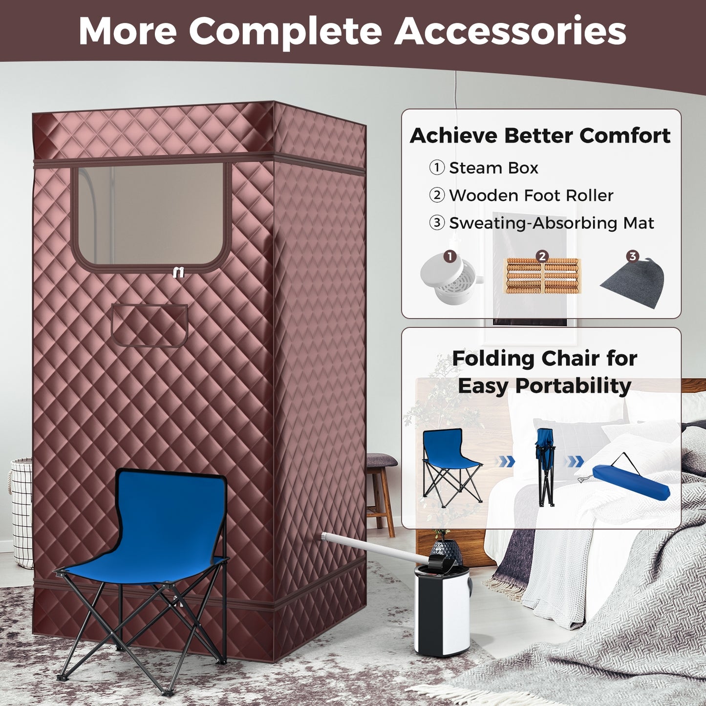 Portable Steam Sauna with 3L Steam Generator Remote Control Wood Foot Massager and Foldable Chair for Home, Coffee Spa & Salon at Gallery Canada
