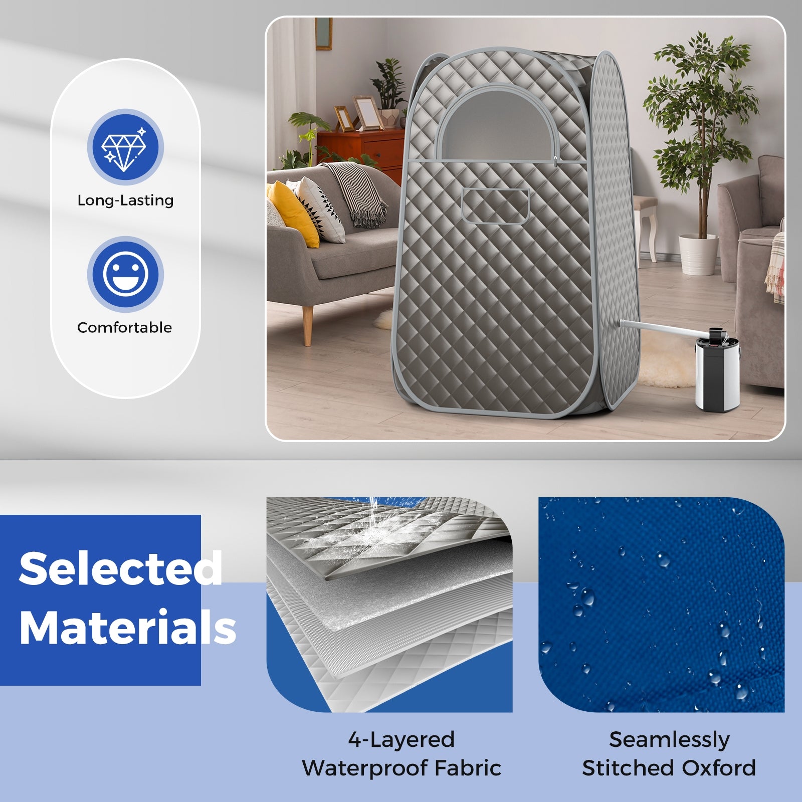 Full-Body Personal Sauna Tent with 1000W 3L Steam Generator for Home Spa Relaxation, Gray Spa & Salon at Gallery Canada