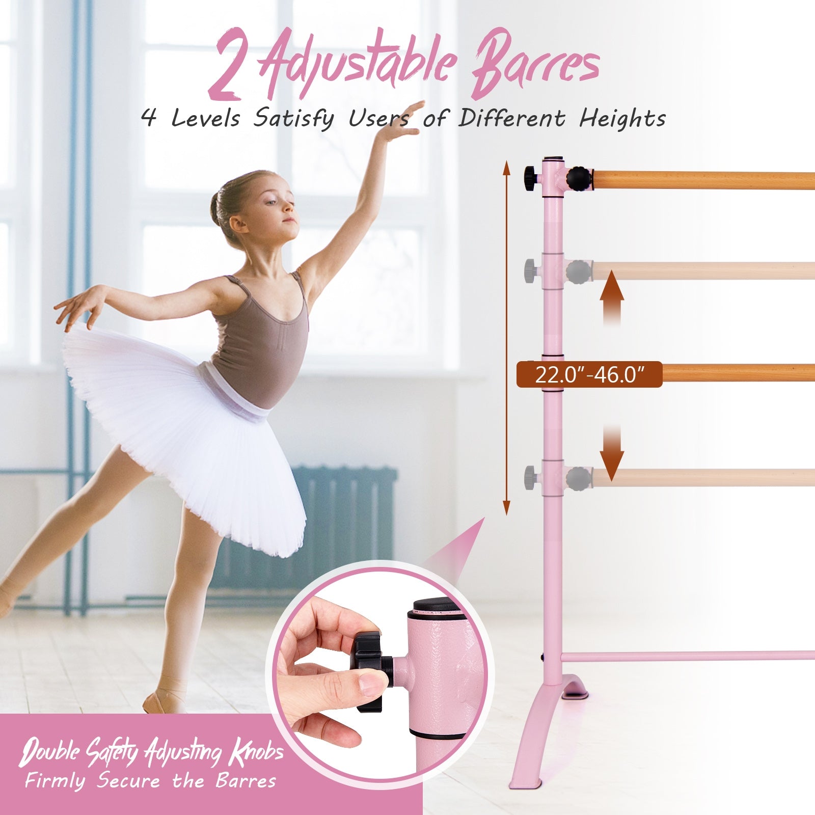 4 Foot Portable Freestanding Double Ballet Barre, Pink Toy Sports at Gallery Canada