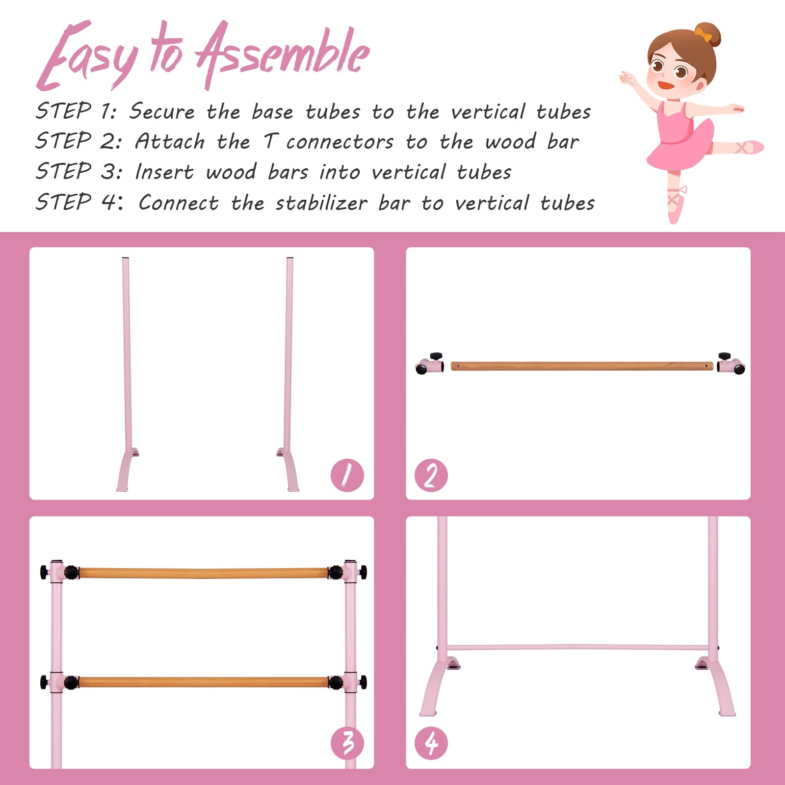 4 Foot Portable Freestanding Double Ballet Barre, Pink Toy Sports at Gallery Canada