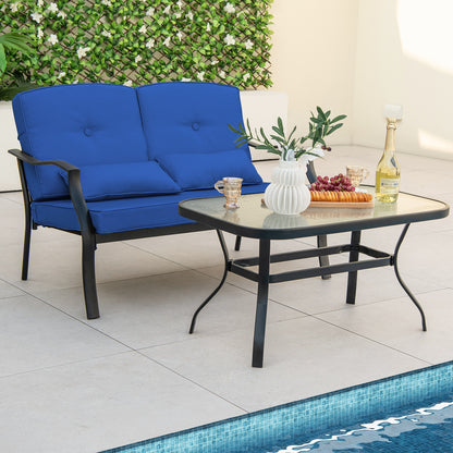 Outdoor Loveseat Chair Set with Coffee Table and Seat Back Cushions, Navy Patio Conversation Sets at Gallery Canada