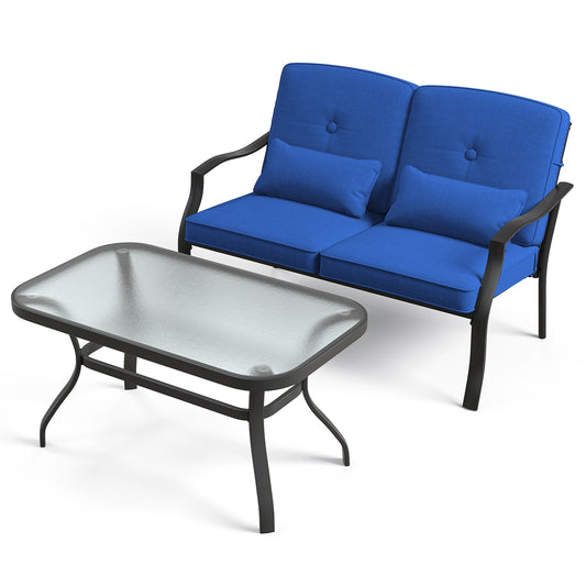 Outdoor Loveseat Chair Set, Coffee Table, Seat Back Cushions, Navy Patio Conversation Sets Navy at Gallery Canada