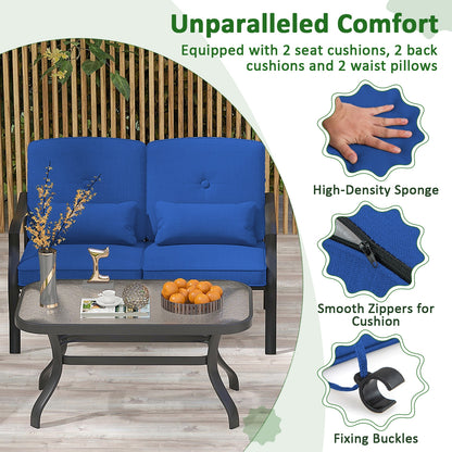 Outdoor Loveseat Chair Set with Coffee Table and Seat Back Cushions, Navy Patio Conversation Sets at Gallery Canada