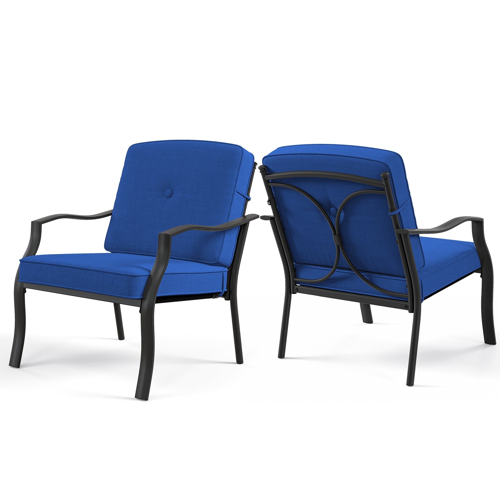 2 Pieces Patio Metal Chairs with Seat and Back Cushions for Yard, Navy Patio Dining Chairs at Gallery Canada