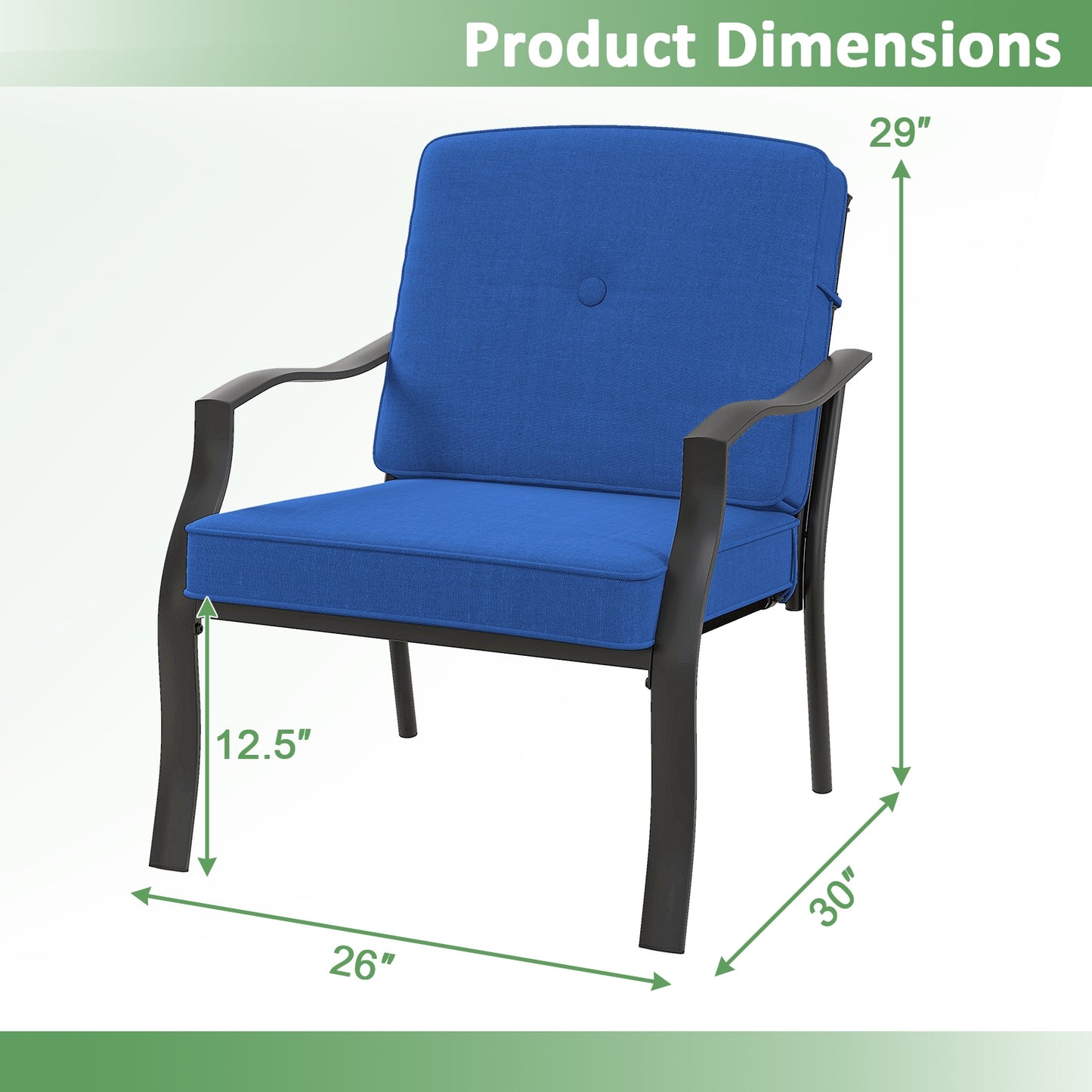 2 Pieces Patio Metal Chairs with Seat and Back Cushions for Yard, Navy Patio Dining Chairs at Gallery Canada