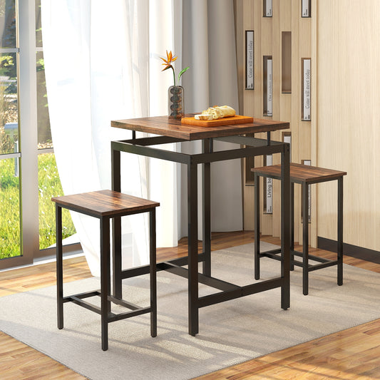 3 Piece Pub Dining Table Set, Floating Tabletop, Footrest, Rustic Brown Dining Room Sets Rustic Brown at Gallery Canada