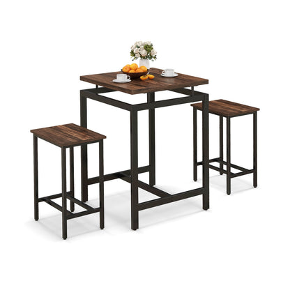 3 Piece Pub Dining Table Set, Floating Tabletop, Footrest, Rustic Brown Dining Room Sets at Gallery Canada