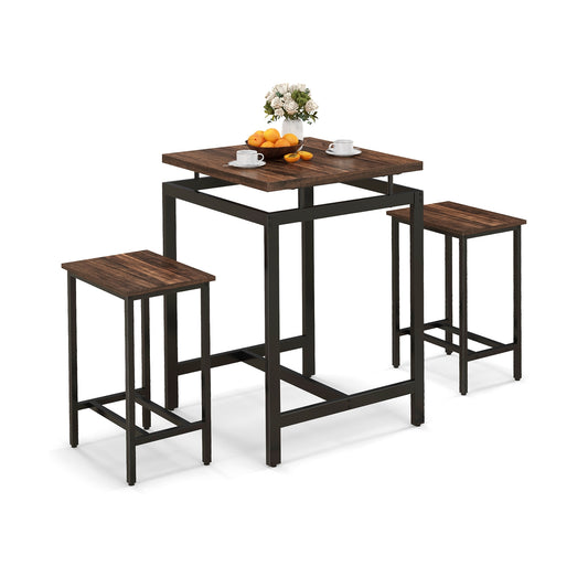3 Piece Pub Dining Table Set, Floating Tabletop, Footrest, Rustic Brown Dining Room Sets Rustic Brown at Gallery Canada