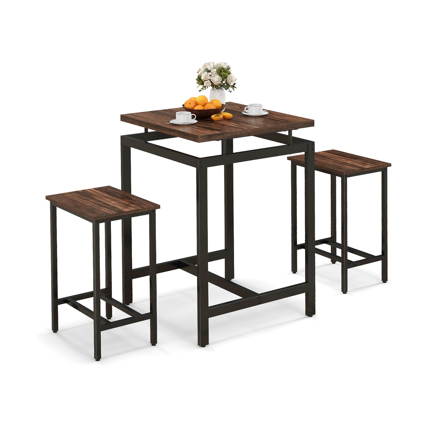 3 Piece Pub Dining Table Set, Floating Tabletop, Footrest, Rustic Brown Dining Room Sets Rustic Brown at Gallery Canada