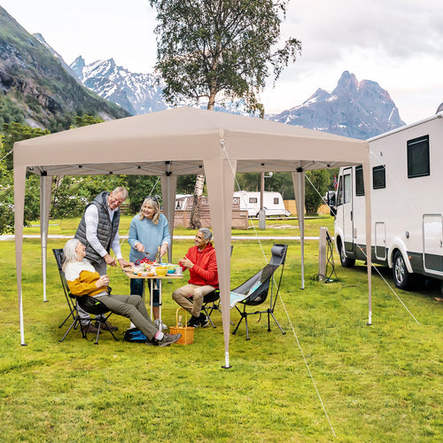13 x 11.5 FT Hexagonal Pop-Up Height Adjustable Canopy Tent with Dressed Legs, Khaki