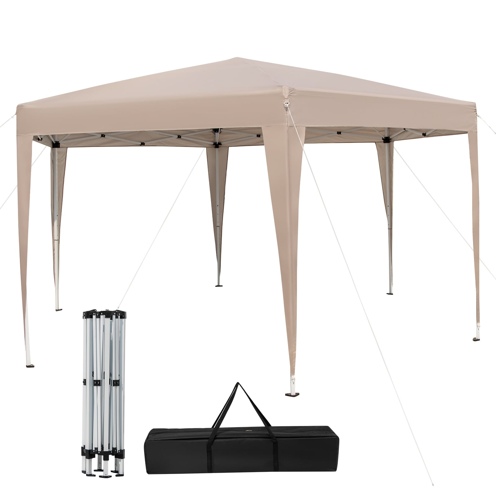 Hexagonal Pop-Up Canopy Tent, 13 x 11.5 FT, Height Adjustable, Khaki Canopies at Gallery Canada