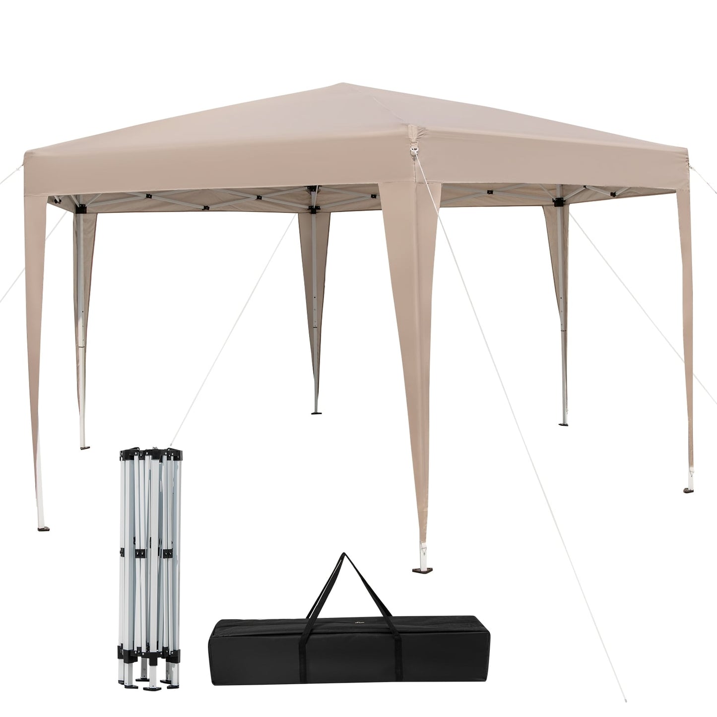 Hexagonal Pop-Up Canopy Tent, 13 x 11.5 FT, Height Adjustable, Khaki Canopies at Gallery Canada