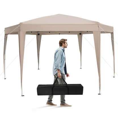 13 x 11.5 FT Hexagonal Pop-Up Height Adjustable Canopy Tent with Dressed Legs, Khaki Canopies at Gallery Canada