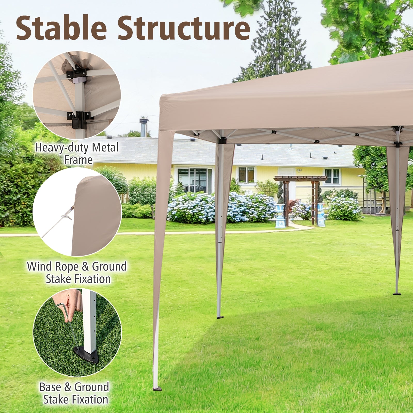 13 x 11.5 FT Hexagonal Pop-Up Height Adjustable Canopy Tent with Dressed Legs, Khaki Canopies at Gallery Canada
