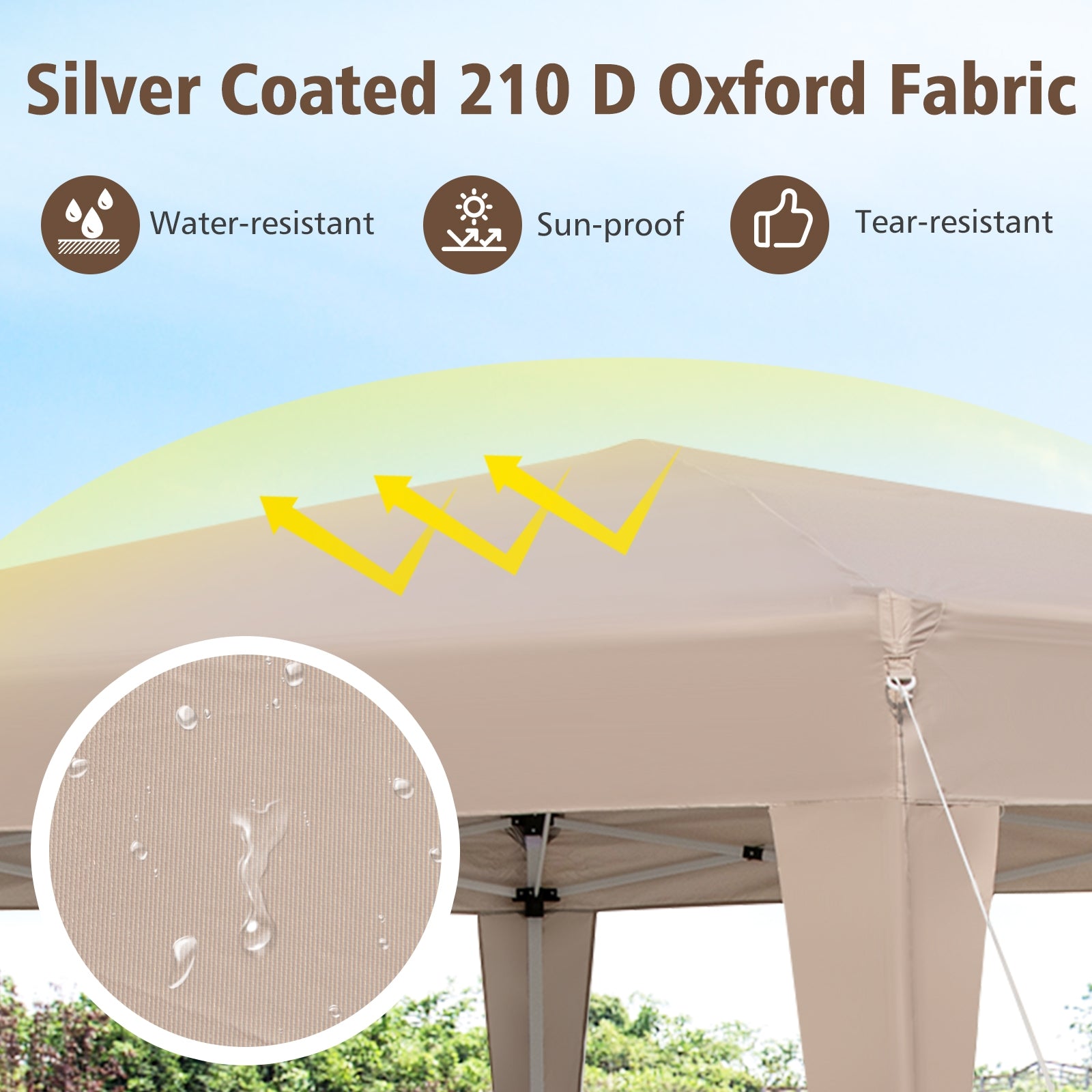 13 x 11.5 FT Hexagonal Pop-Up Height Adjustable Canopy Tent with Dressed Legs, Khaki Canopies at Gallery Canada
