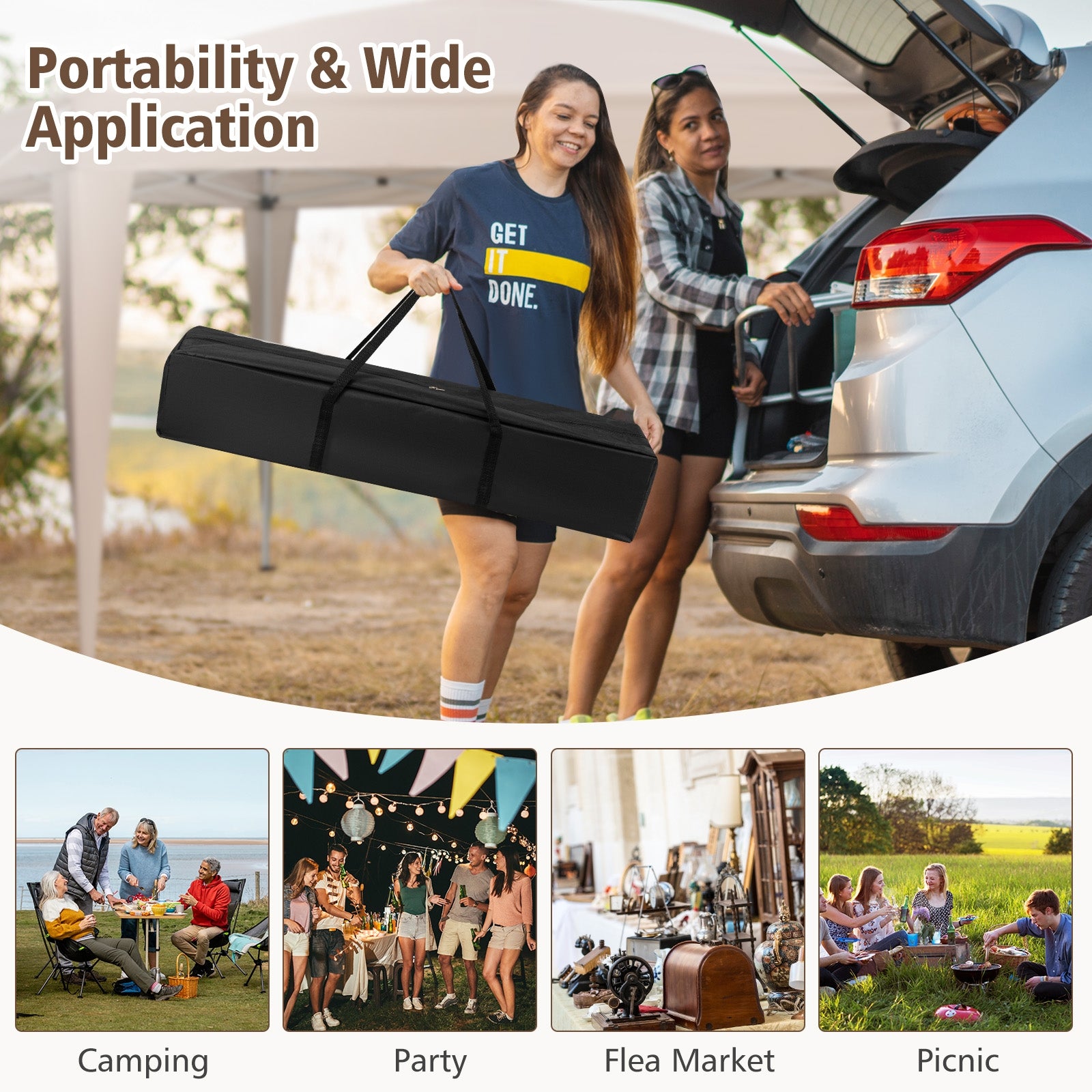 13 x 11.5 FT Hexagonal Pop-Up Height Adjustable Canopy Tent with Dressed Legs, Khaki Canopies at Gallery Canada