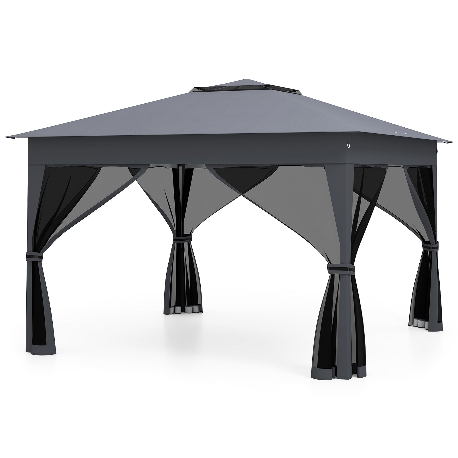 11 X 11 FT Pop Up Gazebo with Mesh Netting and Double Roof, Gray Canopies Gray at Gallery Canada