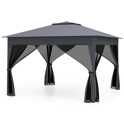 11 X 11 FT Pop Up Gazebo with Mesh Netting and Double Roof, Gray Canopies Gray at Gallery Canada