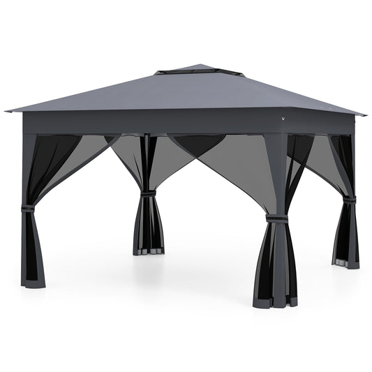 11 X 11 FT Pop Up Gazebo with Mesh Netting and Double Roof, Gray Canopies Gray at Gallery Canada