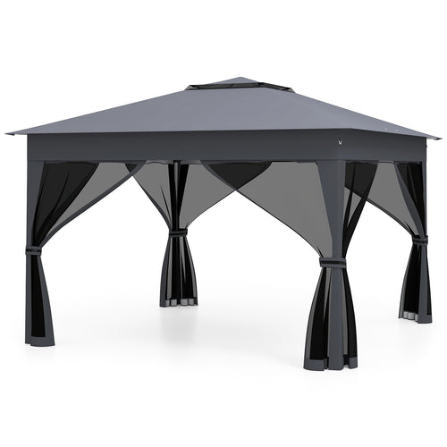 11 X 11 FT Pop Up Gazebo with Mesh Netting and Double Roof, Gray