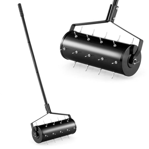 18 Inch Manual Lawn Aerator, Detachable Handle, Black