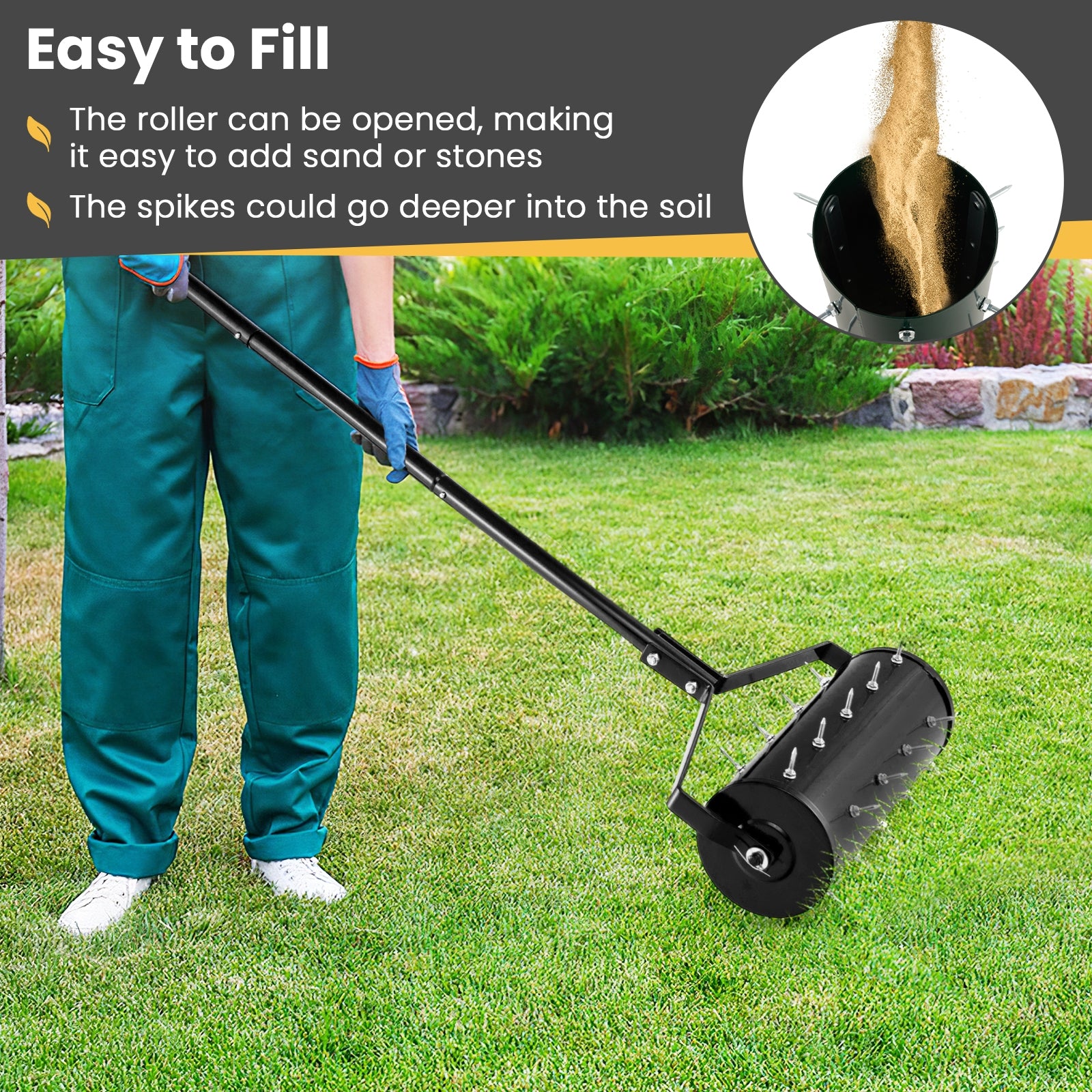 18/21 Inch Manual Lawn Aerator with Detachable Handle-18 inches, Black Lawn Care Tools at Gallery Canada