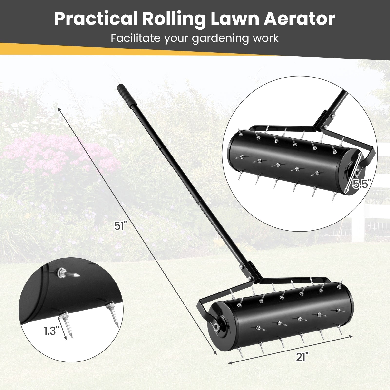 18/21 Inch Manual Lawn Aerator with Detachable Handle-21 inches, Black Lawn Care Tools at Gallery Canada