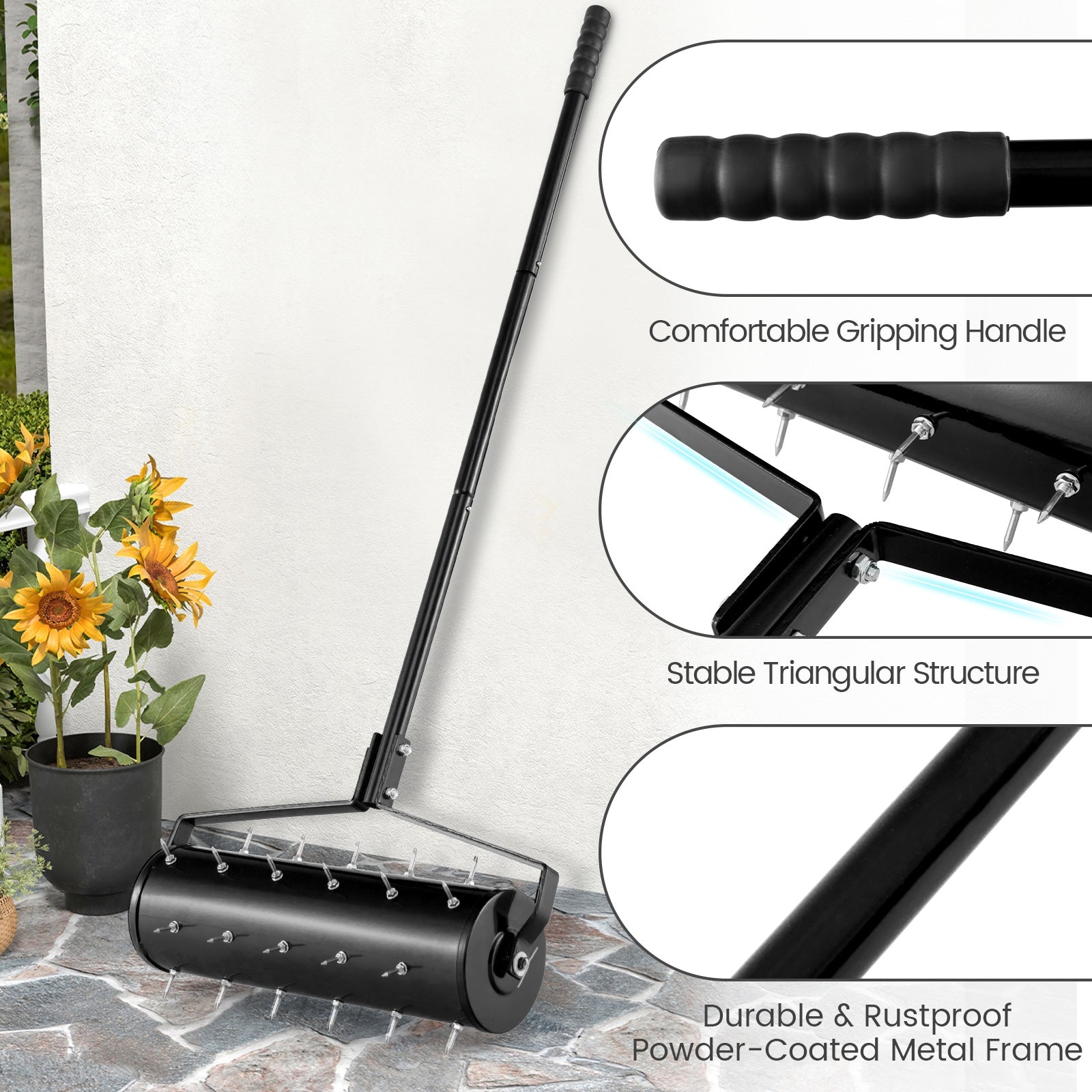 18/21 Inch Manual Lawn Aerator with Detachable Handle-21 inches, Black Lawn Care Tools at Gallery Canada