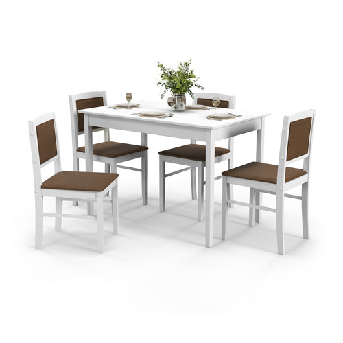 5-Piece Dining Set for 4 with Rubber Wood Legs for Small Dining Room, White
